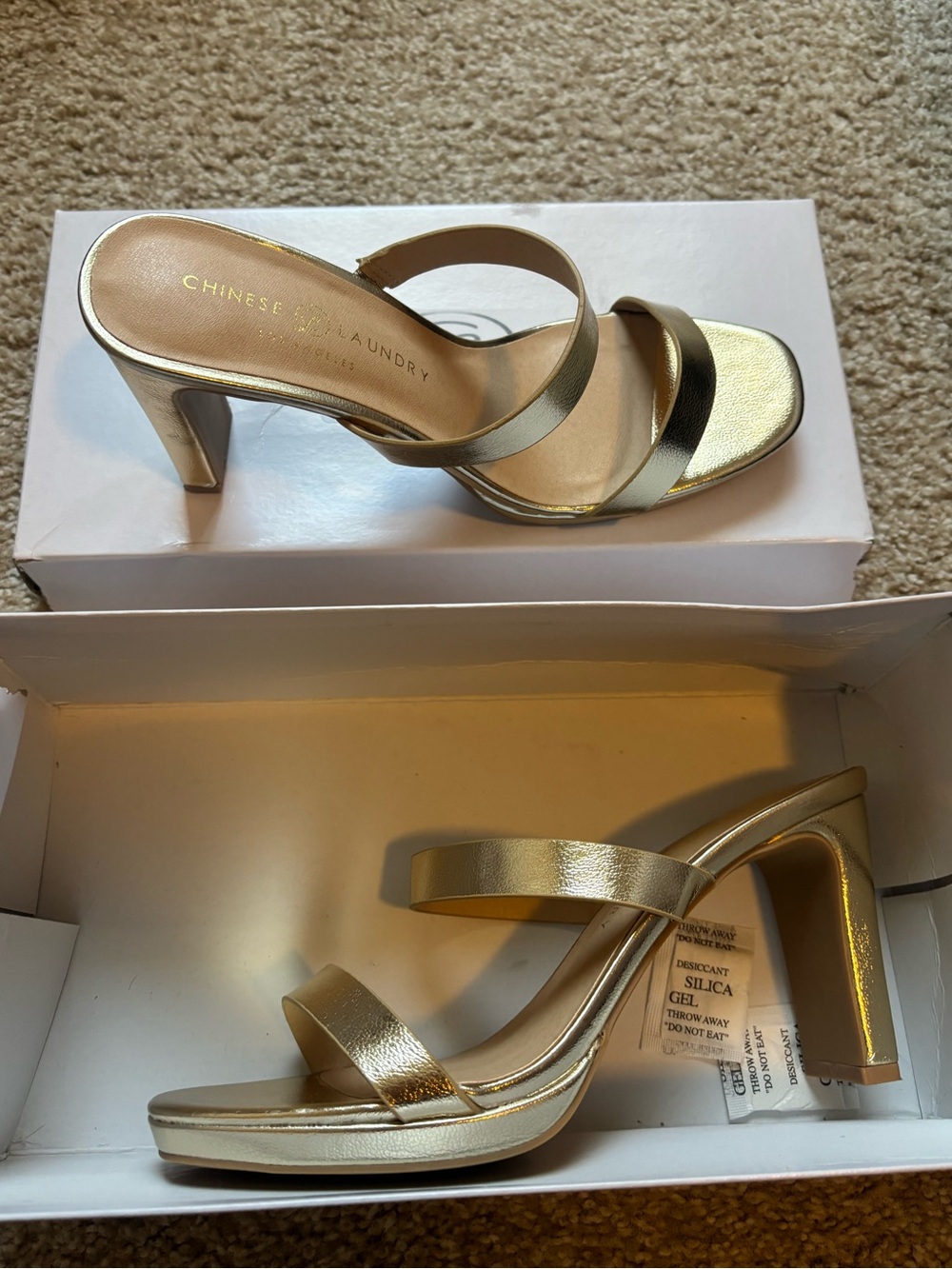 Chinese Laundry Yanti Metallic Gold Double-Strap High Heel Sandals